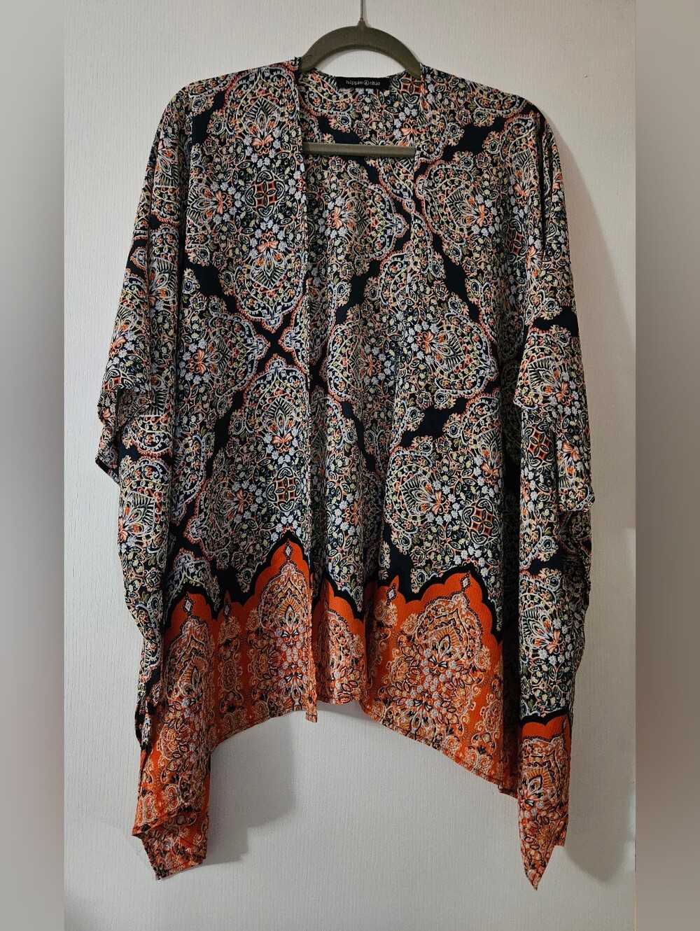 Boho Beach Navy and Orange Paisley Kimono Cardigan, Fits 16-24
